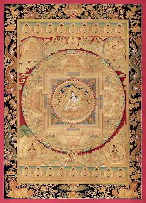 24K Gold Style White Tara Mandala | Tibetan Thanka
